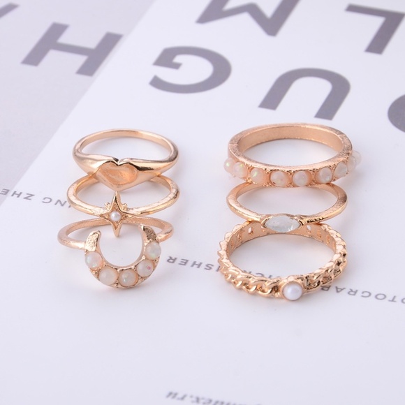 **GRETA* 6-Pc Gold x Opal Fashion Ring Set - Picture 4 of 7